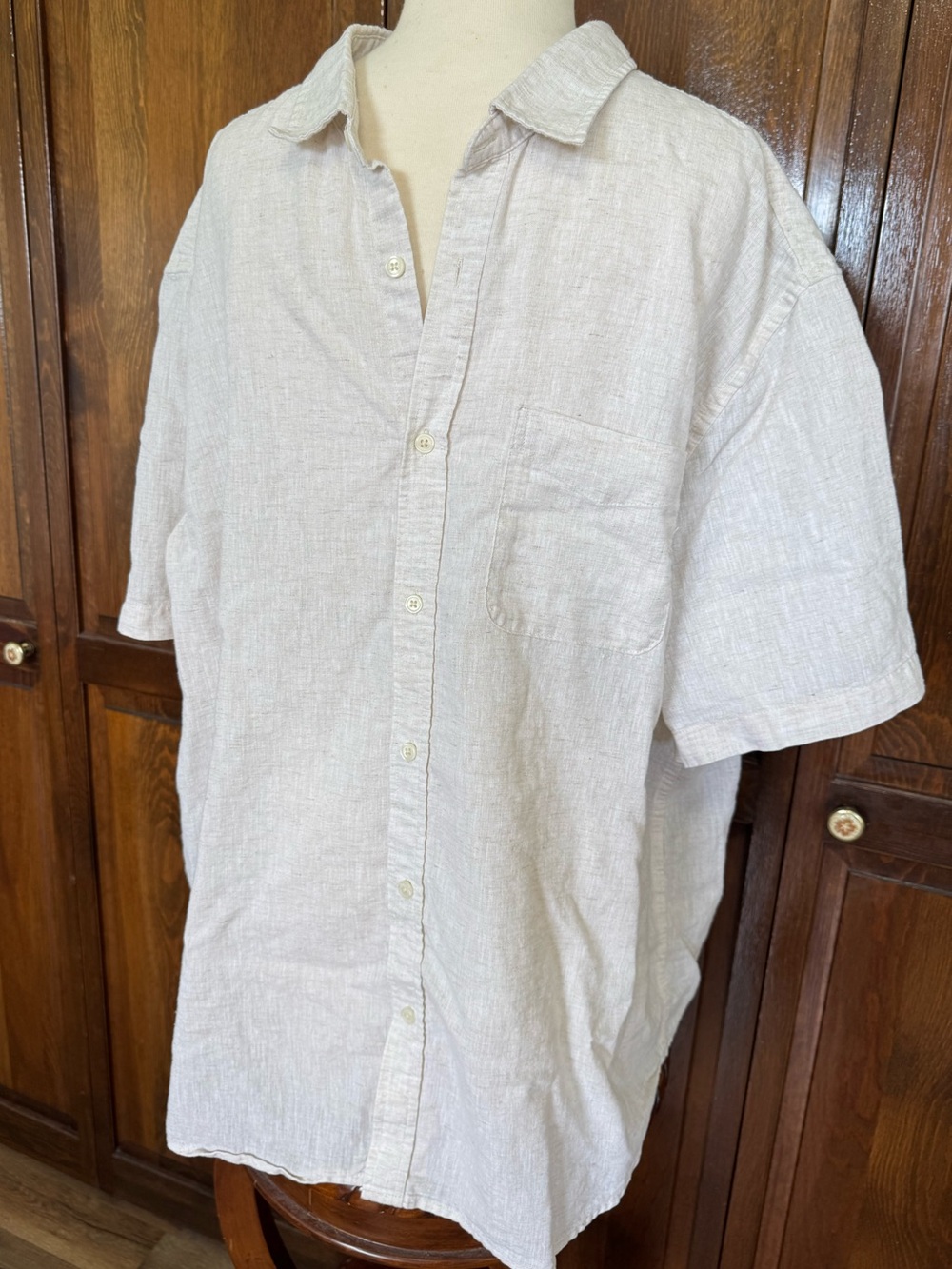 Old Navy Linen Blend Short Sleeve Button Up Oatmeal Coastal Casual XXL